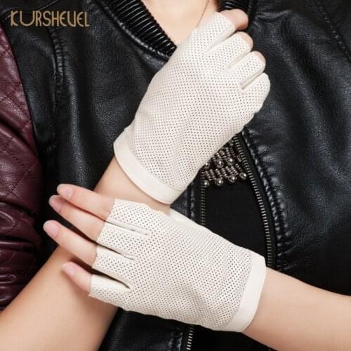 Fashion Women Leather Gloves Fingerless Mittens Breathable Non Slip Driving Party Leather Gloves Red Black Female Short AGD530