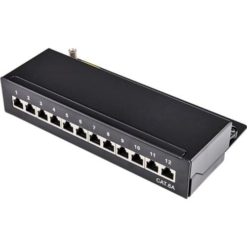 12 Port Cat 6A Networking Patch Panel 10Gbps Mini Desktop Full Shielded Cat6A Modular Distribution Frame For Wall Mounting
