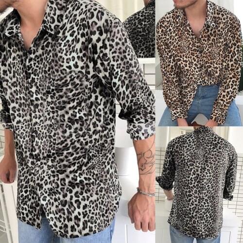 2021 Mens Fashion Leopard Print Shirt High Quality Long Sleeve Shirt Social Man Casual Party Homme Shirt