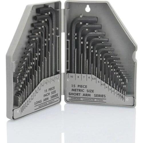 Sunshine Hex Key 30pc Set METRIC & SAE Standard Short Long Arm Auto Repair Hand Tools Set for Home Car Bicycle