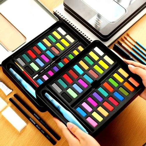 36 Portable Soild Watercolor Set With Water Brush Pen Professional Water color Travel Set Watercolour Paints Artist Pigment