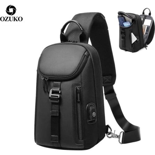 OZUKO Men Chest Bag Male SIngle Shoulder Bag Multifunction Waterproof Backpack USB Charging Chest Pack Messengers High Quality