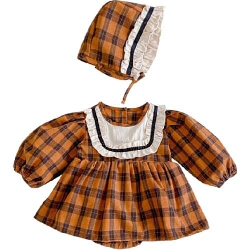 New born Baby Girl Clothes 2021 Autumn New Fashion Plaid Romper Long Sleeve Cotton Baby Bodysuit for Girls 0-2 Years
