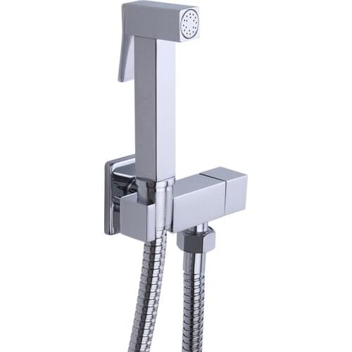 1 Set Solid Brass Single Cold Water Corner Valve Bidet faucets Function square Hand Shower Head Tap Crane 90 Degree Switch