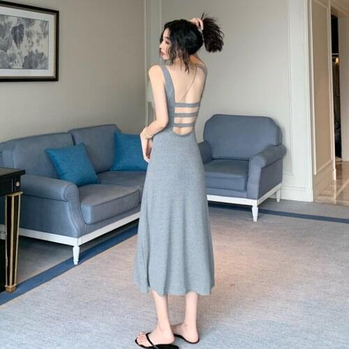 Korean Style Preppy Maxi Dress for Womens Sexy Party Clothing Teenage Girls Backless Bandage Dresses Summer Streetwear Female
