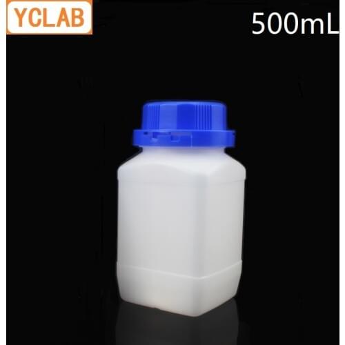 YCLAB 500mL Square Sampling Bottle HDPE Plastic with Blue Cap Prevent Theft Clasp Inner Pad High Density Polyethylene Labware