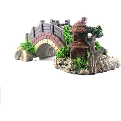 Aquarium Resin Bridge Landscape Fish Tank Ornaments Pavilion Tree Decoration Resin Tree For Fish Tank Aquarium Decoration