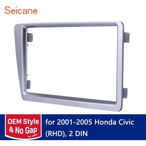 Seicane 2 din Silver 173*98 178*100 178*102mm Car DVD Radio Frame Fascia Panel Kit for 2001 2002 2003 2004 2005 Honda Civic RHD
