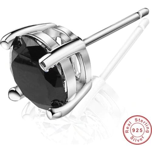 2Pcs 4-6mm Black 925 Sterling Silver Mens BEBE Statement Crystal Rhinestone Ear Studs Earrings For Women Jewelry Free Shipping