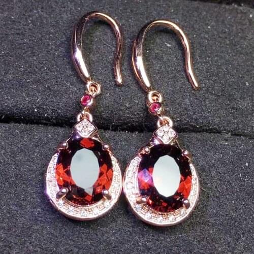 Natural real red garnet drop earring 7*9mm 2.1ct*2pcs gemstone Per jewelry 925 sterling silver Fine jewelry J215312