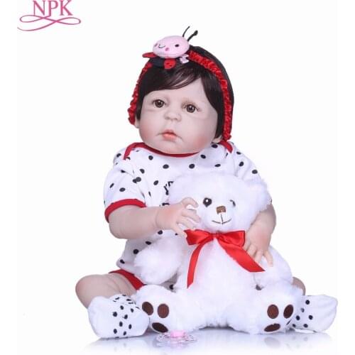 NPK 22" full body silicone reborn dolls boy girl doll reborn babies black hair magnetic mouth bath dolls children gift bonecas