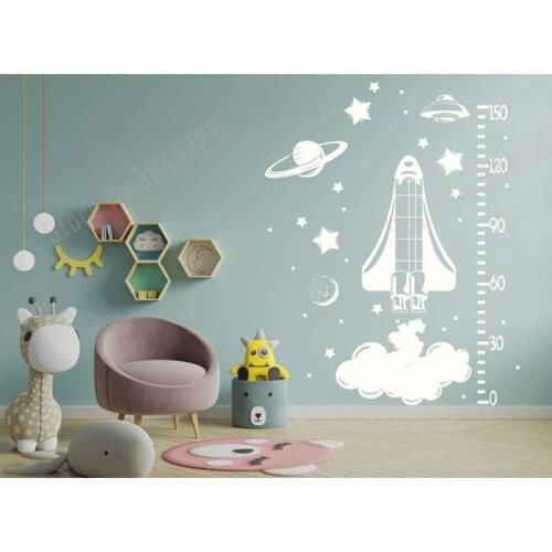 Growth Chart On a Space Nursery Wall Decal Height Meter for Childrens Room Sticker Space Planets UFO Stars Decor Kid Room Z573