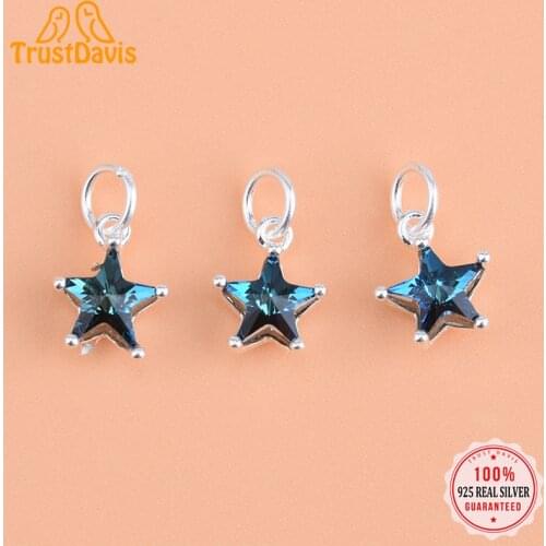 TrustDavis New Fashion Real 925 Sterling Silver Sweet Mini Star blue CZ Charm Pendant Handmade DIY Accessories Wholesale HY030