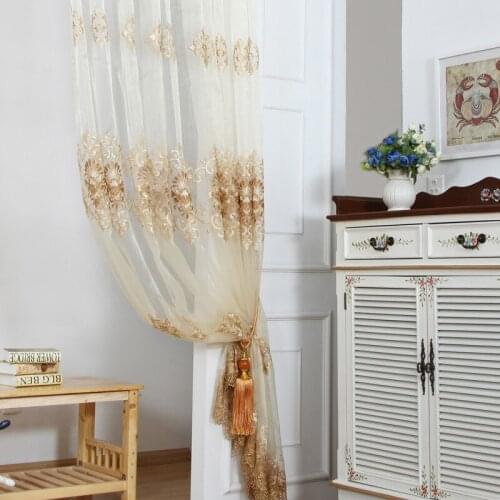 European Style Tulle Sheer luxury Embroidered Window Curtains for Home Living Room Decoration in the Kitchen Cafe Curtain