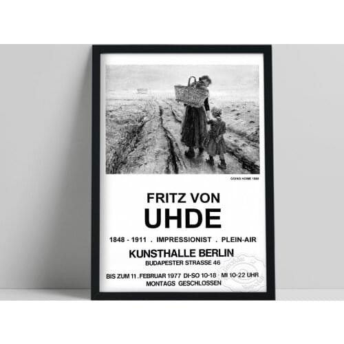 Fritz Von Uhde Exhibition Poster, Von Uhde Art Prints, Impressionism Wall Decor, Black White Von Uhde Going Home Wall Stickers