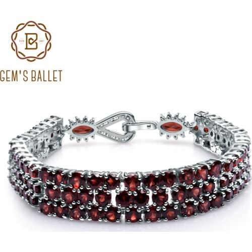 GEMS BALLET 30.80Ct Natural Red Garnet Gemstone Bracelet Genuine 925 Sterling Silver Bracelets & Bangles For Women Fine Jewelry