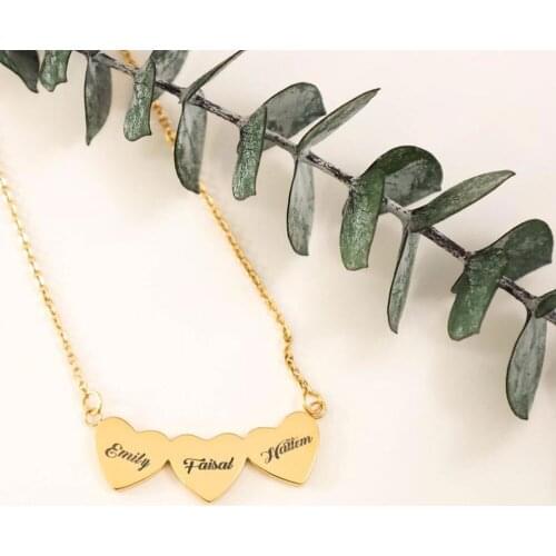 Mini-World Heart Pendant Necklace For Women Stainless Steel 1-4 Love Heart Pendant Carved Name Date Womens Personality Jewelry