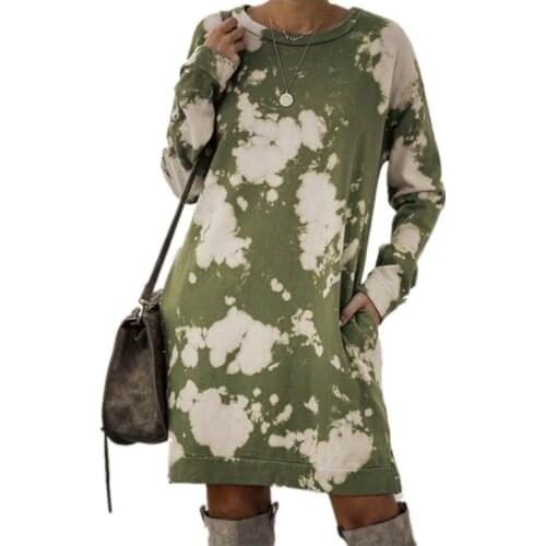 S-3XL Plus Size 2020 Autumn Winter Woman Tie-dye Printing Gradient Long-sleeved Round Neck Dress Female Fashion Elegant Dresses