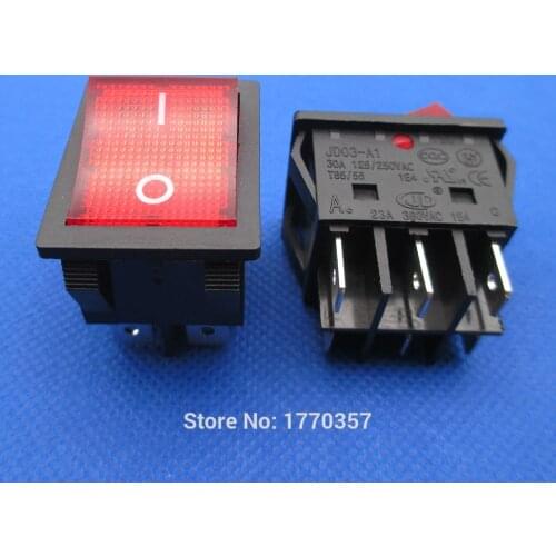 1pcs Rocker switch 30A 125VAC 250VAC 6 pin 2 files red button with light turn reversing toggle the power switch ON-ON