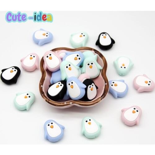 Cute-Idea 10PCs Penguin Beads Pacifier Pendants Accessories Chain BPA Free Chewable Teething Soft Baby Product Food Grade