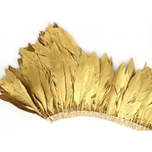 10Yards/lot Gold Dipped Goose Feathers for Needlework Decoration on Tape Trims Fringe Ribbon Goose Feather Trim Crafts Dress