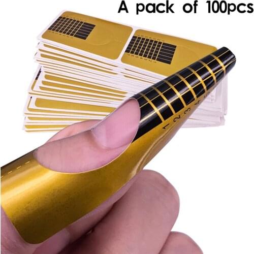 100 Pcs Nail Art Guide Forms for Nails Acrylic UV Gel Tips Extension Manicure Sticker Tool Gold French Builder Stencils Guide