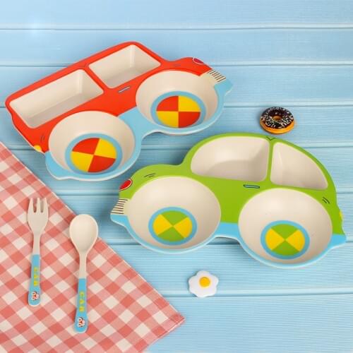 3pc/set Dinnerware Portable Plastic Kids Plate Fork Set Cutlery Kids Children Tableware Bamboo Fiber Child Food Tray set