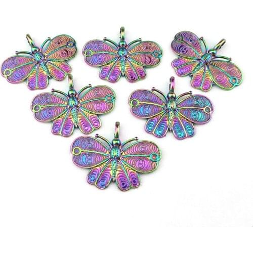 6PCS Rainbow Cute Butterfly Insect Charm Pendant for Bracelet Necklace Jewelry Accessories Making Handmade DIY 22719