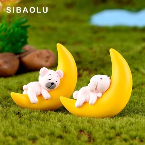 1pc Moon Sleep Cat Dog Bear Rabbit model animal Figurine Dollhouse cake home decor miniature fairy garden decoration accessories