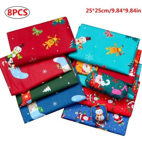 8PCS Christmas Pure Cotton Fabric for Sewing Face Cover Craft #D0