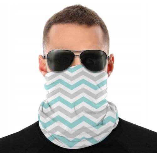 Aqua And Gray Chevron Magic Scarf Half Face Mask Unisex Fashion Tube Mask Seamless Bandanas Windproof Headband Cycling Camping