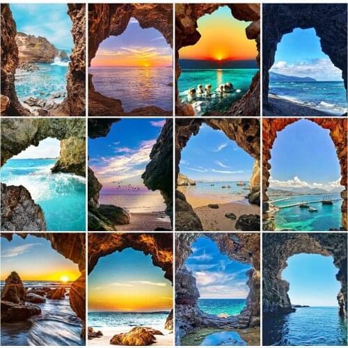 Diamond Embroidery Seaside Cross Stitch 5D DIY Diamond Painting Sunset Scenery Diamond Mosaic Mountain Rhinestones Handmade Art