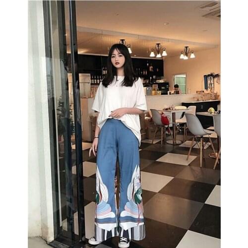 2021 New Japanese Style Harajuku Kimono Pants Women Men Fashion Print Asian Leisure Loose Yukata Trousers Samurai Haori Asian