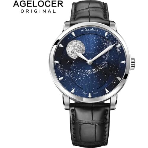 AGELOCER Moonphase Watch Vintage Switzerland Luxury Brand Mens Watches Sapphire Power Reserve 80 Hours Mechanical Watch 6404A1