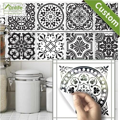 Funlife CUSTOM10/15/20/25/30cm Black&White Tile sticker Wall Decals Home Decoration Waterproof Wallpaper pack of 10