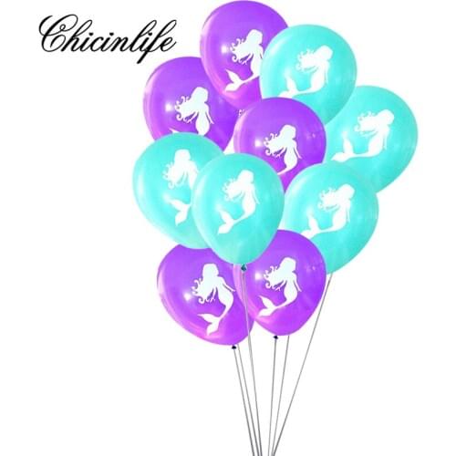 Chicinlife 10Pcs Mermaid Theme Kids Happy Birthday Party Latex Balloons Baby Shower Wedding Decorations Anniversary Party Supply