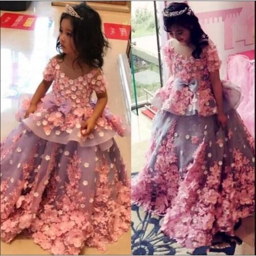 Sumptuous Flower Girl Dress with 3D Floral Appliques Bows For Special Occasion New Pageant Gowns For Princess Glitz Custom Made