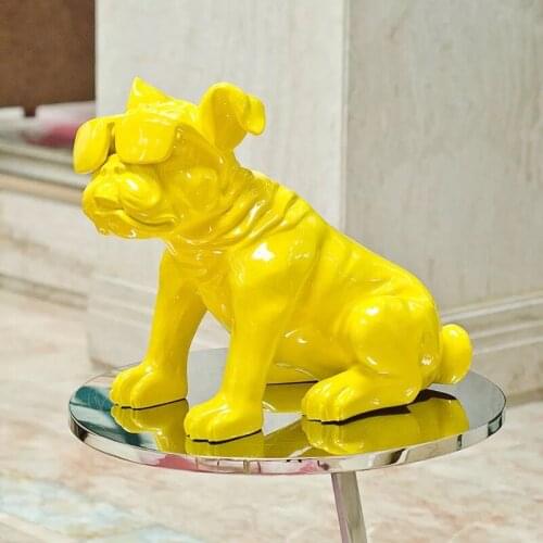 GLASSES BRITISH BULLDOG FIGURINE ART SCULPTURE ANIMALS DOG STATUE RESIN CRAFT HOME DECORATION ACCESSORIES FOR LIVING ROOM R1801