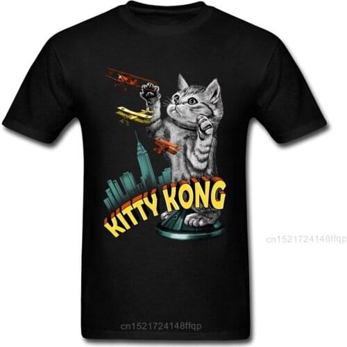 Kitty Kong Clothing Men T Shirt 3D Cat Tops New York T-shirt Black Tees Short Sleeve 100% Cotton Streetwear Tshirt
