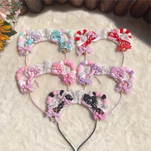 Lolita headdress sweet cat ear multi-color Lolita hand plush ball kc cute woman