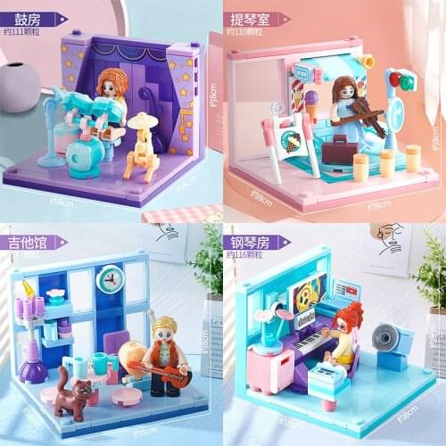 SLuban MINI Hand-Made 4in1 Rock Band Girl Building Blocks Player Building Blocks Childrens Educational Toys Gift for Childs