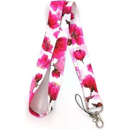Red flower Fashion simple keychain mobile phone neck lanyard key ID card mobile phone USB key lanyard