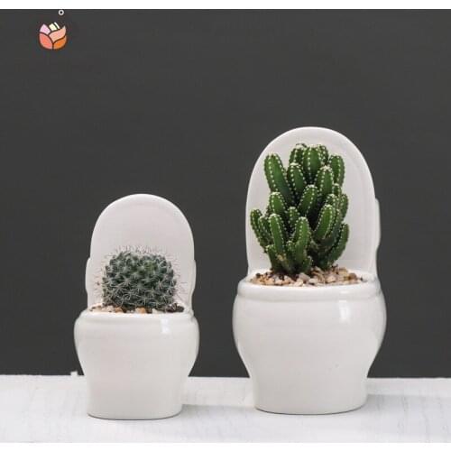 Creative Ceramic Toilet Flower Pot Personality DIY Desktop Succulents Ceramic Bonsai Pot Home Office Decoration Flower Pot