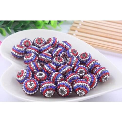 Kwoi vita Red Blue Silver Strips Color 20mm 100pcs Chunky Resin Rhinestone Beads Ball Orange for Kids Girls Jewelry Making