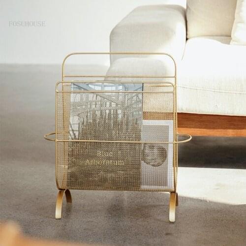 Modern Miniamlist Magazine Rack Simple Golden Wrought Iron Storage Racks Living Room Bedroom Modern Storage Small Ins Bookshelf