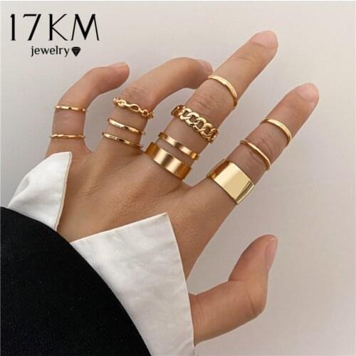 Hiphop Gold Chain Rings Set For Women Girls Punk Geometric Simple Finger Rings 2021 Trend Jewelry Party