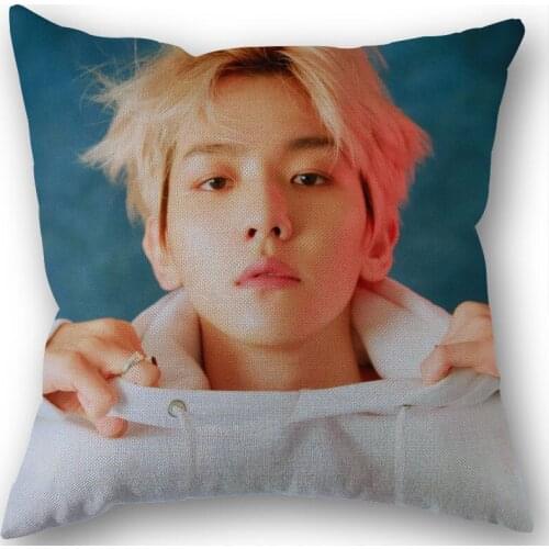 KPOP BAEK HYUN Pillowcase Cotton Linen Fabric Square Zippered Pillow Cover For Office Family Decoration 45X45cm Eco-Friendly