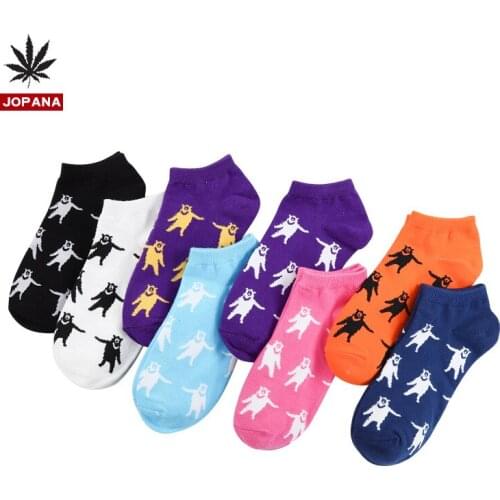 Men and Women Couples Socks Spring and Summer Short Cartoon Bear Boat for Men and Women Cotton Socks Fashion