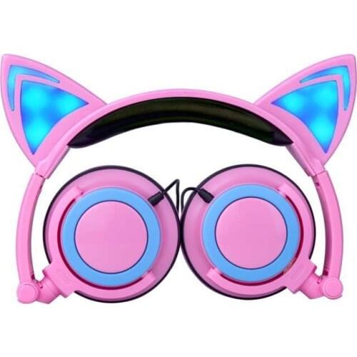 New Children 's Headphone Cartoon Cat Ears Style Headset Folding Mobile Phone Music Headset Glowing Flashing Headphones With LED