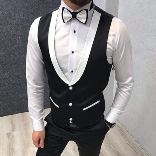 Slim Fit Men Waistcoat for Wedding Groom Tuxedo One Piece Suit Vests White and Black Custom New Fashion Coat